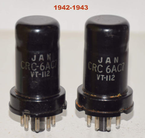 (!) (GOOD VALUE PAIR) JAN-CRC-6AC7=VT-112 US Brands 1942-1946 used/good (6.2/6.4ma)