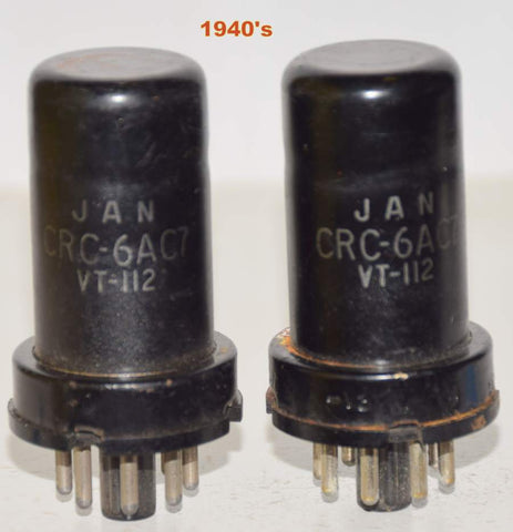 (!!!) (Pair) JAN-CRC-6AC7=VT-112 RCA 1941-1946 used/good (8.4/9.4ma)