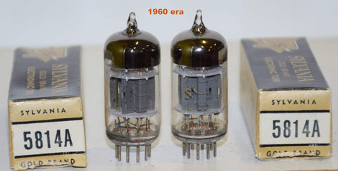 (!!!!) (Best Pair) 5814A=12AU7 Sylvania Gold Brand triple mica nickel pins NOS 