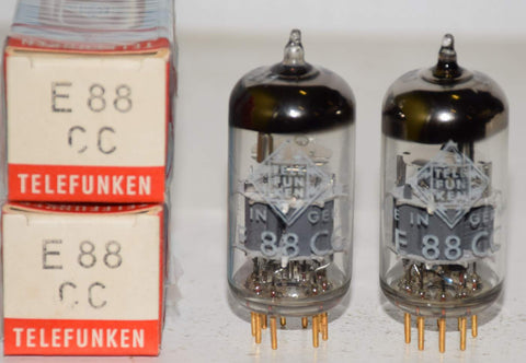 (!!!!) (Best Pair #2) 6922=E88CC Telefunken Germany <> bottom NOS 1960 same date codes (14/17.6ma and 15.4/16.4ma)