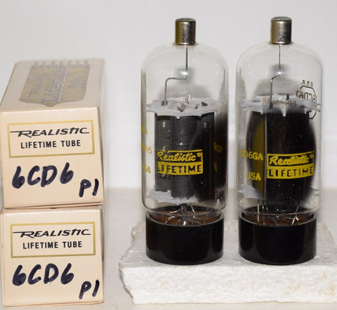 (!!) (Recommended Pair) 6CD6GA RCA black plate branded Realistic Lifetime NOS 1960's (77ma and 83ma)