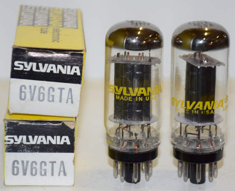 (!!!) (Recommended Pair) 6V6GTA Sylvania coin-base NOS 1970's (45.6ma and 49.8ma)