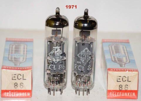 (!!!!!) (Best Pair #1) ECL86=6GW8 Siemens Halske branded Telefunken Germany NOS 1971 (1.0/1.1ma and 32.5ma/32.5ma) 1-2% matched