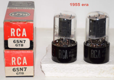 (!!!!) (Best Value Pair) 6SN7GTB RCA NOS and used/good 1955 era same date codes (7.6/7.6ma and 7.1/7.6ma)