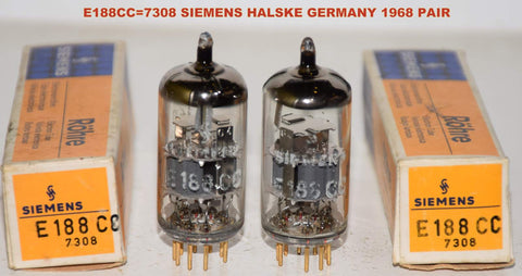 (!!!!!) (Best Overall Pair) E188CC=7308 Siemens Halske Germany NOS 1968 (16.8/18.0ma and 16.5/17.4) (very low noise) (phono grade) (rare)