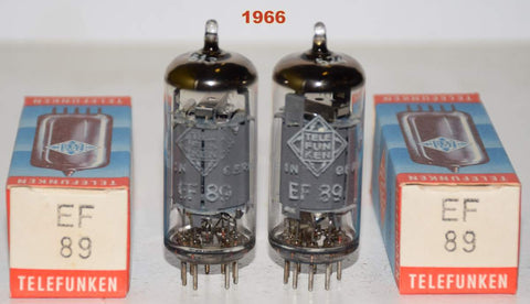 (!!!) (PAIR) EF89=6DA6 Telefunken Germany <> bottom NOS 1966 (7.2ma and 7.2ma)