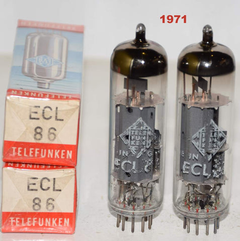 (!!!!) (Best Pair #1) ECL86=6GW8 Siemens Halske branded Telefunken Germany NOS 1971 (1.0/1.1ma and 44ma/45.5ma) 1-3% matched