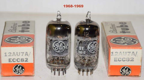 (!!!!) (Best Pair) 12AU7A GE NOS 1968-1969 (9/10ma and 9.2/9.2ma) (Same Gm) (Warm and smooth)