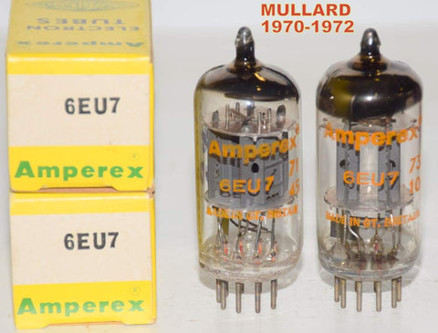(!!!) (Best Sounding Pair) 6EU7 Amperex Mullard UK NOS 1970-1972 (58-60/32 and 60-58/32)