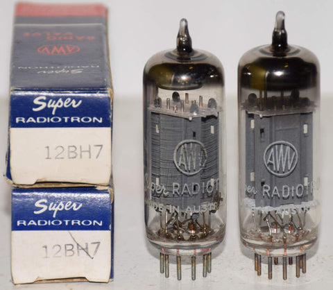 (!!!!!) (Best Pair #1B) 12BH7 Super Radiotron Australia gray ribbed plates NOS 1960's (11.6/10.8ma and 11.3/11.6ma) 1-3% matched (close Gm) (similar sound to RCA) (rare)