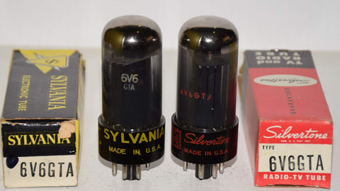 (!!!!!) (Best Pair) 6V6GTA Sylvania coated glass NOS 1950's (50ma and 53ma)