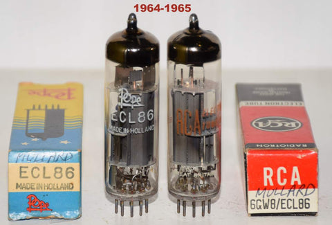 (!!!!) (Recommended Pair) ECL86=6GW8 Mullard branded POPE and RCA NOS 1964-1965 (1.2/1.0ma and 43/38ma)