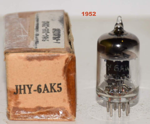 JHY-6AK5 Hytron black plate NOS 1952 faded printing (6.2ma)