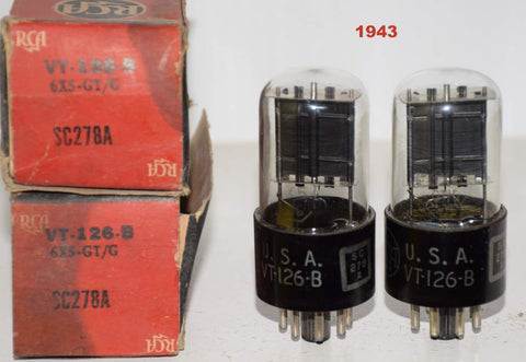 (!!!) (Good Value Pair) 6X5GT=VT-126B RCA black plates NOS 1943 (50-50/40 and 50-50/40)