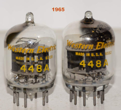 (!!!!) (Best Pair #1) 448A Western Electric tipped top used/test like new 1965 (27.2ma and 27.3ma) 1-2% matched