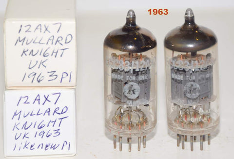 (!!!!!) (Best Pair 1963) 12AX7=ECC83 Mullard UK made for Knight like new ribbed plates 1963 (161 series) (1.0/1.0ma and 0.9/1.0ma) (1-3% matched)