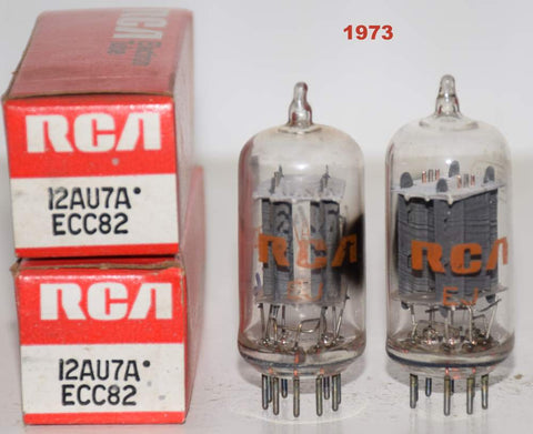 (!!!!) (Best Pair) 12AU7A RCA clear top NOS 1973 same date codes (8.8/9.0ma and 8.6/8.8ma) (1-3% matched)