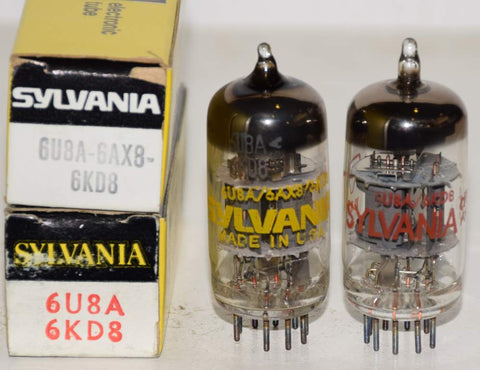 (!!!!) (Best Pair) 6U8A Sylvania NOS 1970 era (19/18.8ma and 11/10.4ma)