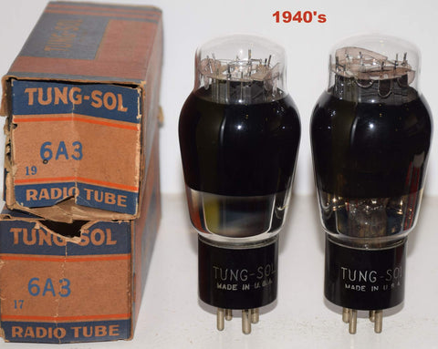 (!!!) (BEST PAIR) 6A3 Tungsol coated glass NOS 1940's (64ma and 65ma)