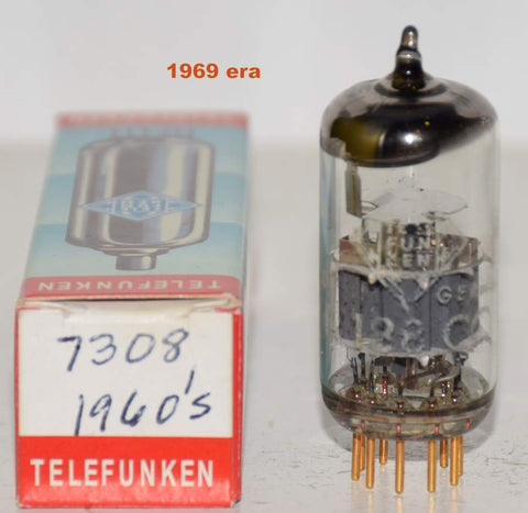 (!!!!) (Recommended Single) E188CC=7308 Telefunken <> bottom gold pins used/good 1969 era (13.2ma/14.8ma) (rare)