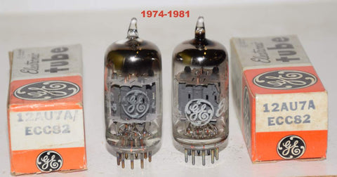 (!!!!) (2nd Best Pair - warm and smooth) 12AU7A GE NOS 1974-1981 (8.2/8.8ma and 8.3/8.8ma) (Rogue)
