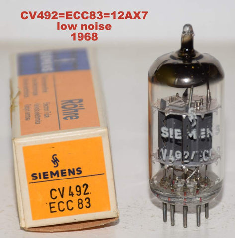 (!!!!) (Best Siemens Single) CV492=ECC83=12AX7 Siemens Halske NOS 1968 (1.1/1.1ma) (Gm=1600/1600) (phono, mic, preamp) 1% section balance