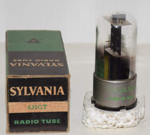 (!!) (Best Single) 6J5GT Sylvania lightning logo round black plate NOS 1946 (10.4ma)