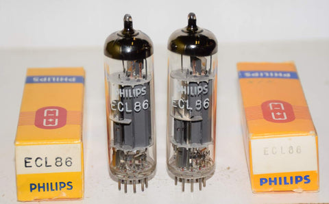 (!!!!) (Best Pair) ECL86=6GW8 Philips Holland NOS dimpled disc getter halos 1968 (1.6/1.7ma and 36/41ma)