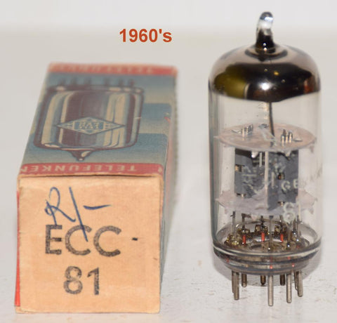 (!!) (BEST VALUE) 12AT7 Telefunken Germany <> bottom used/tests like new 1960's faded printing (10.6ma/13.0ma)