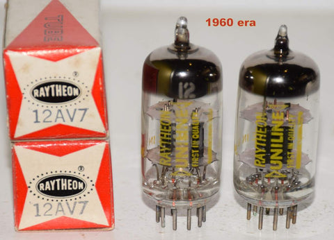 (!!) (BEST PAIR) 12AV7 Raytheon NOS 1960 era (19/18.2ma and 18/20.4ma)