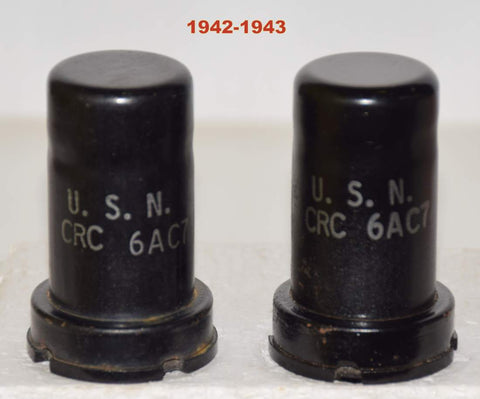 (!!) (Recommended Pair) USN-CRC-6AC7=VT-112 RCA 1942-1943 used/very good (9.5/9.6ma) 1-3% matched