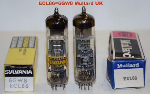 (!!) (Recommended Pair) ECL86=6GW8 Mullard UK NOS 1964 and 1973 same build (1.5/1.3ma and 31/30ma)