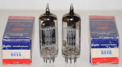 (!) (BEST OVERALL PAIR) 6AV6 Super Radiotron Australia NOS 1960's (1.6ma and 1.7ma) (same Gm)