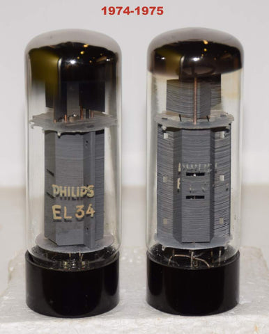 (!!!) (Best Value Pair) EL34 Mullard Philips UK NOS XF3 1974 and used/strong XF4 1975 (106.5ma and 101.8ma)