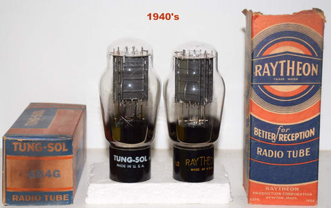 (!!!!) (Pair) 6B4G Raytheon NOS 1940's - 1 tube branded Tungsol - same build - separate plates (100ma and 109ma)