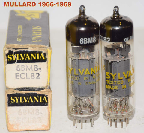 (!!) (Best Value Pair) 6BM8=ECL82 Mullard branded Sylvania NOS 1966-1969 (2.3/24ma and 2.5/23ma)