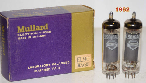 (!!!!) (Best Overall Pair) EL90=6AQ5 Mullard UK factory matched pair NOS 1962 (40ma and 41ma)