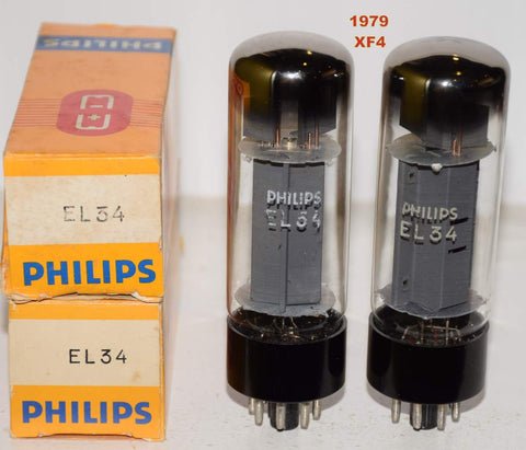 (!!!!) (Best Overall Pair) EL34 Mullard branded Philips NOS XF4 1979 (85ma and 85.5ma)