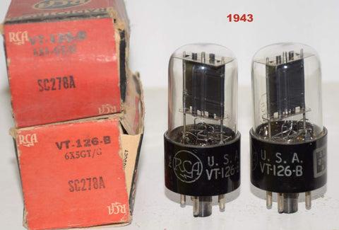 (!!!) (Best Overall Pair 1943) 6X5GT=VT-126B RCA black plates NOS 1943 (62-62/40 and 60-62/40)