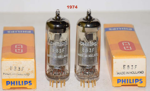 (!!) (Recommended pair) E83F=6689 Philips SQ Holland NOS gold pins 1974 (9.4ma and 9.6ma)