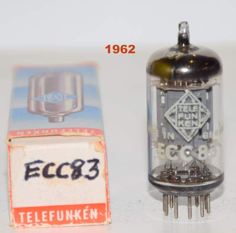 (!!) (SINGLE) 12AX7=ECC83 Telefunken Germany <> bottom ribbed plates low hours/like new 1962 (Gm=1500/1500) (0.9/8ma)