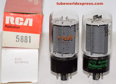 (!!!) (Recommended Pair) 6L6WGB=5881 Sylvania black base NOS 1980-1987 same build (86ma and 91ma)