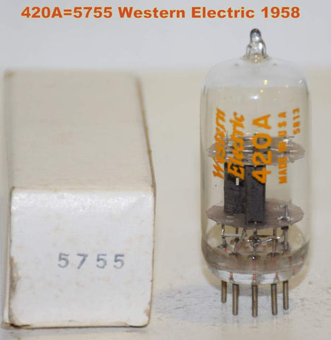 (!!!) (Best Single) 5755=420A Western Electric clear top NOS 1958 (2.0ma/2.1ma)