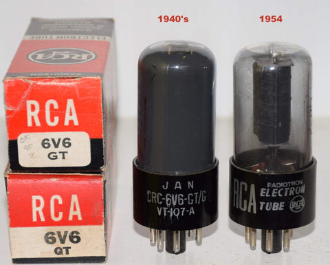 (!!!!) (Recommended Pair) 6V6GT RCA black plate coated glass like new 1940's and NOS 1954 (49ma and 46ma)