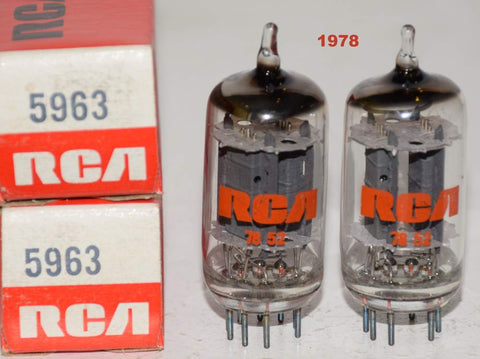 (!!) (Recommended Pair) 5963 GE branded RCA NOS ribbed plates 1978 (12.0/10.8ma and 12.0/10.8ma)