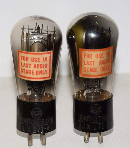 (!!) (Recommended Pair) UX-171A RCA Balloon used/good 1930's (19.2ma and 18.4ma)