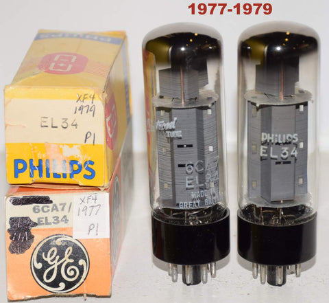 (!!!!) (Recommended Pair) EL34 Mullard branded Philips and GE NOS XF4 1977-1979 (99ma and 101.5ma)