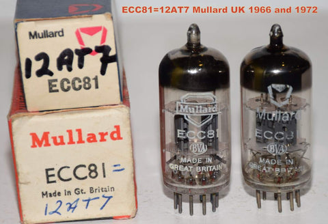 (!!!!!) (Recommended Pair) ECC81=12AT7 Mullard UK NOS 1966-1972 (9.5/13.0ma and 9.7/11.5ma)