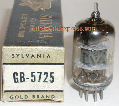 GB-5725=6AS6 Sylvania Gold Brand nickel pins (not gold plated) NOS (4.7ma)
