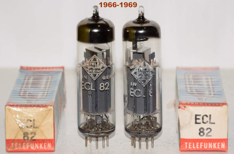 (!!!!!) (Best Overall Pair) ECL82=6BM8 Telefunken Germany <> bottom NOS 1966-1969 (2.4/30ma and 2.2/31ma) (Audio Note, Shindo)